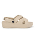 Side view of cushioned sole and curved footbed