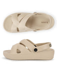 You and Side view of cushioned sole and curved footbed