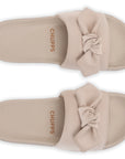 Top view of beige casual sliders for women with cushioned sole