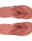Peach flip-flops for women top view with floral flip-flop