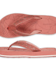 Peach flip-flops for women top and side view with floral V-strap
