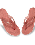 Peach flip-flops for women top view with floral V-strap