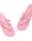 Pink flip-flops for women top view with V-strap
