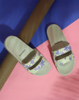 Top view of women’s sandal featuring a unique side slit design.