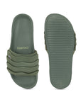 Calm green tone for relaxed style, top view of flap and sole