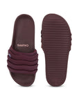 Flap and sole view of casual sandal in rich maroon tone
