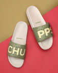Pastel green strap and grey color sole top view