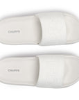 Chupps white sliders side view showcasing upper strap