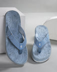 Women's sky blue casual flip-flops with cushioned footbed detail