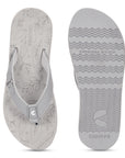 Comfortable grey V-strap flip-flops showing ergonomic sole design