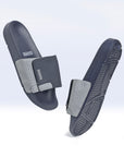 Solid Hues navy & grey sliders top view showing navy upper and grey accents.