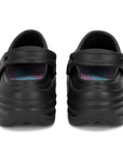 Black clogs  with velcro straps on a white background
