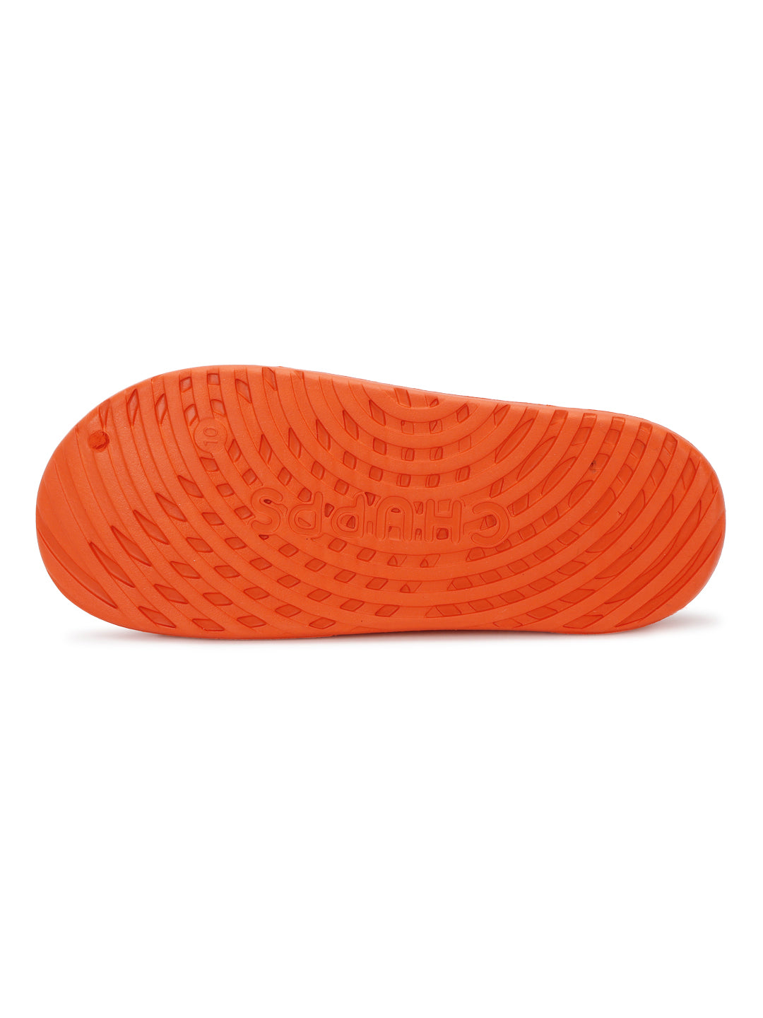 Orange Chupster with rubberised sole and textured pattern on a white background