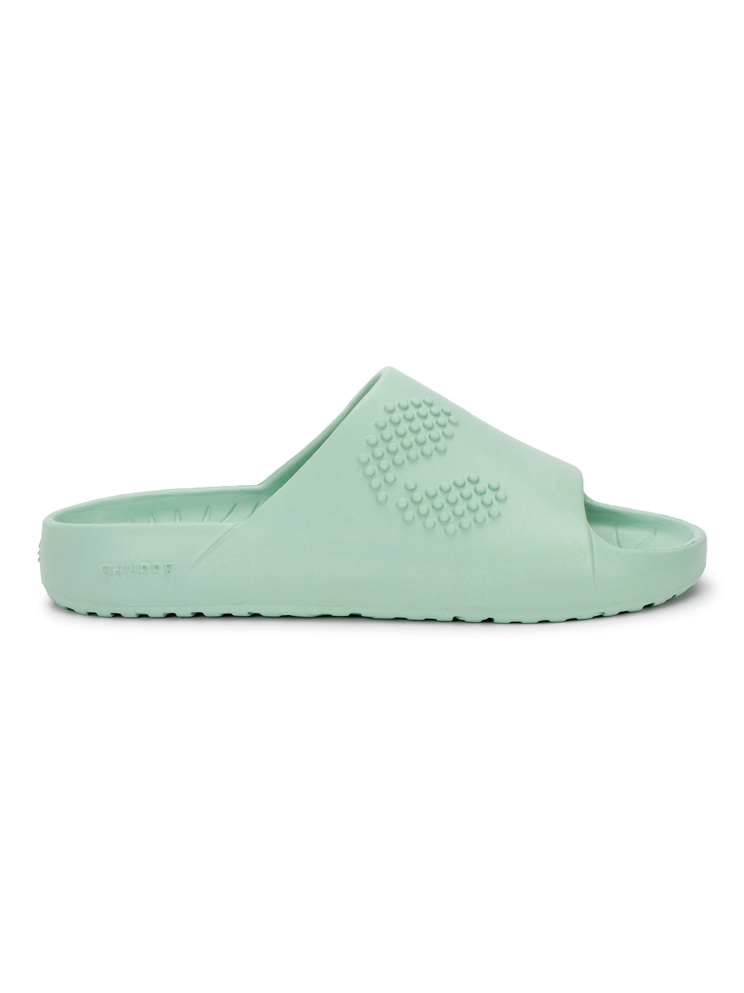 Side profile of Pista green Chupster slide on a white background