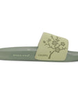 Hana Pista Green sliders top view showing floral-embossed Ergo-Pro footbed.