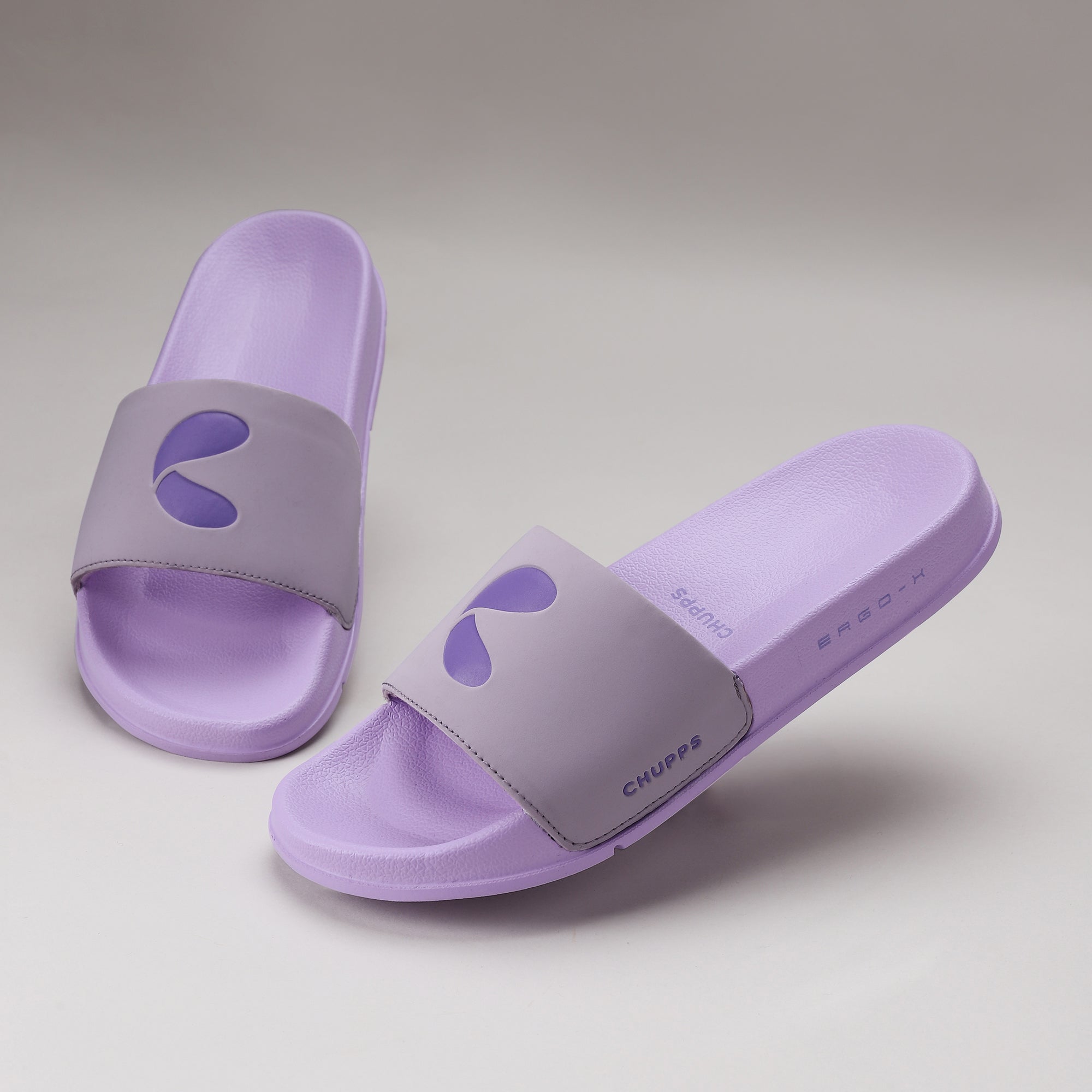 Chupps Serra Light Purple Sliders with 14mm padded plush upper in light purple.