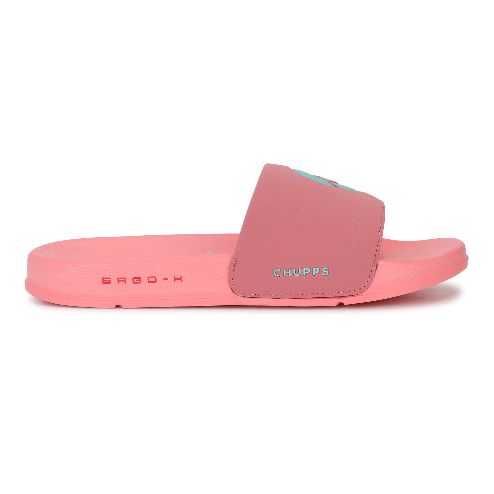 Chupps Serra Pink Sliders showing 14mm padded plush PU upper in pink.