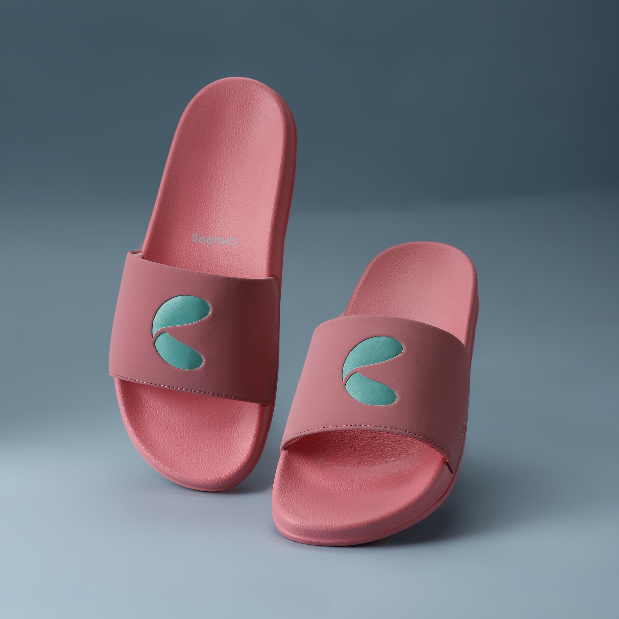 Dynamic view of Chupps Serra Pink Sliders showing 14mm padded plush upper in pink.