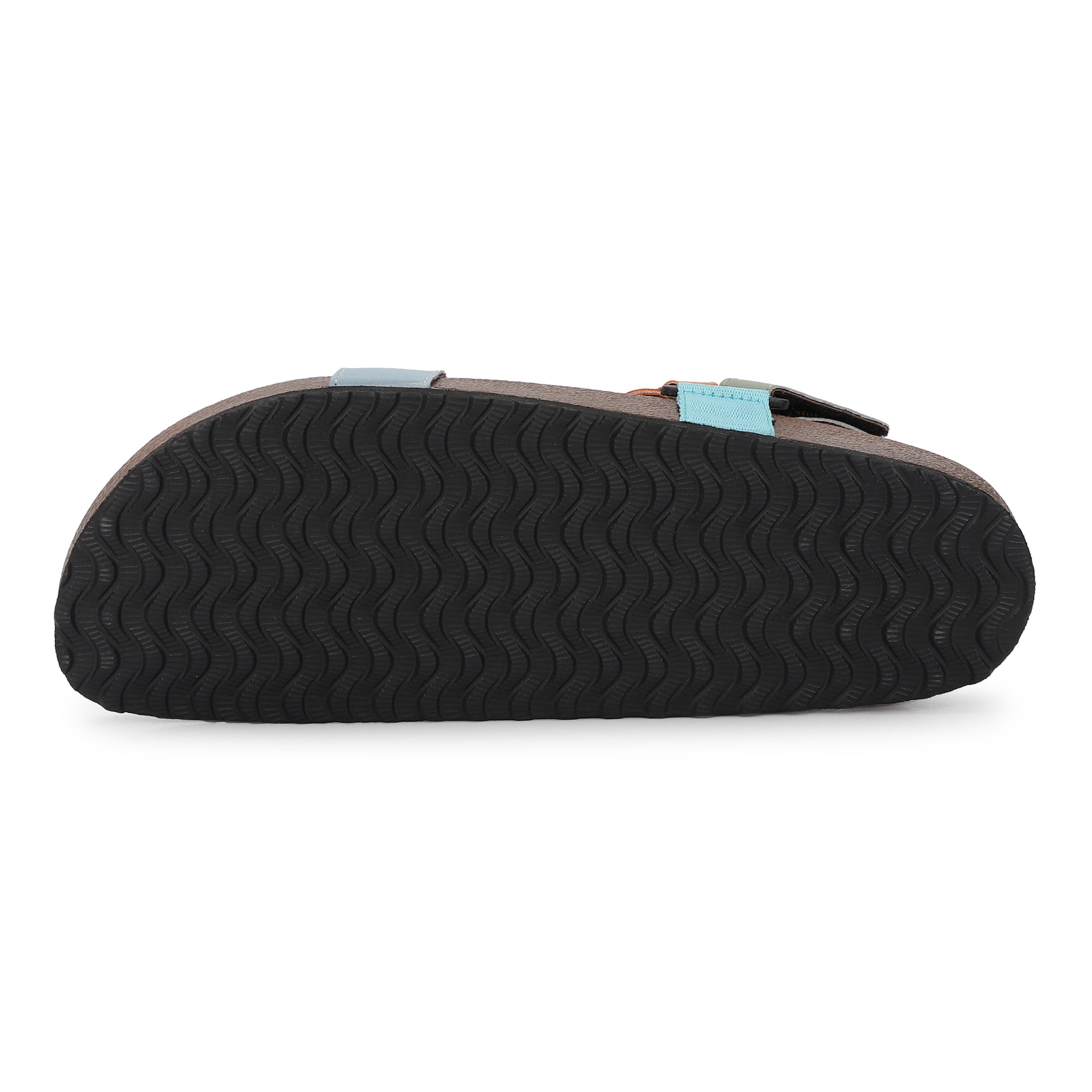 Black sandal sole with wavy pattern on a white background