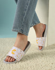 Grace White & Yellow Sliders -Women