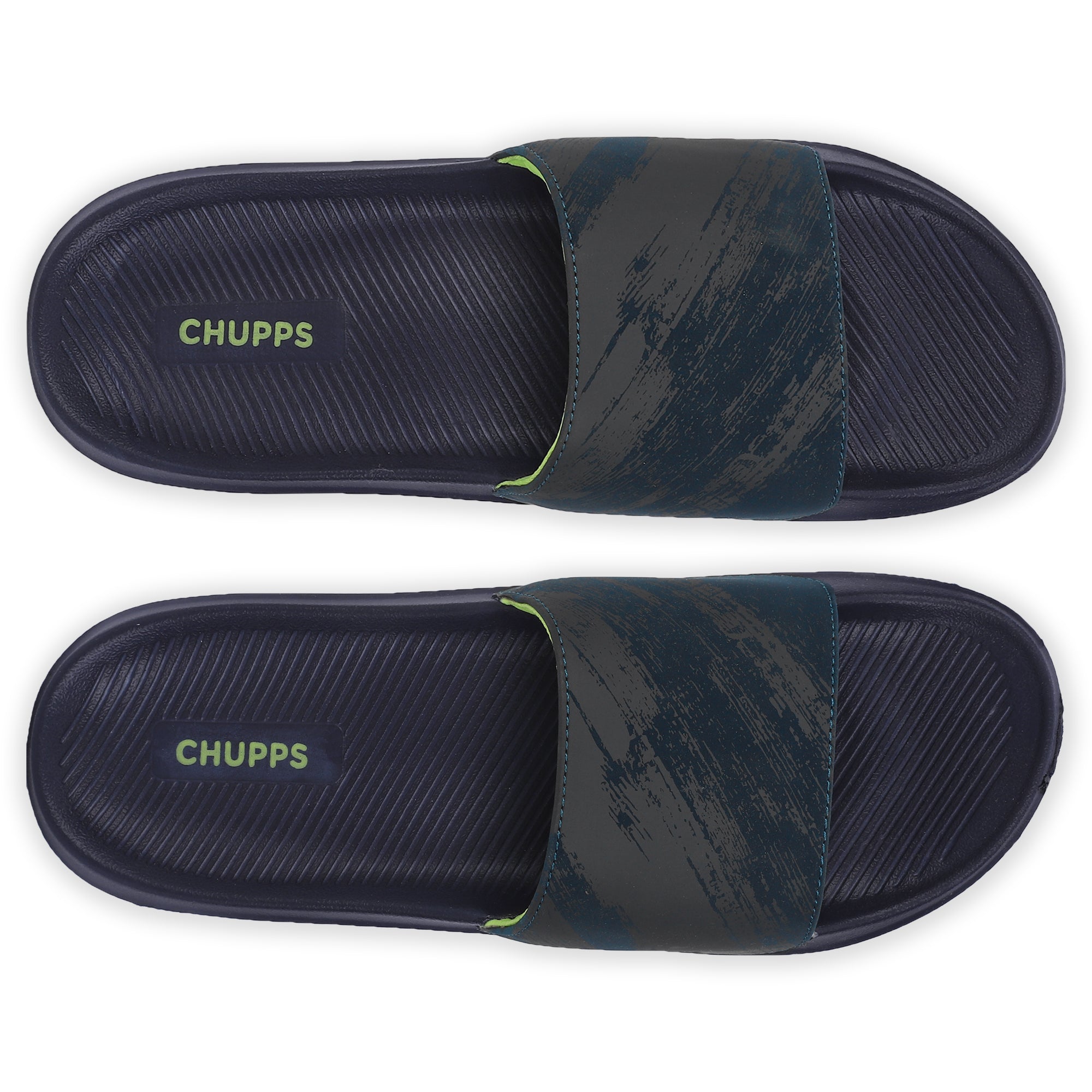 Navy blue sliders for men with AirSoft Sole top view