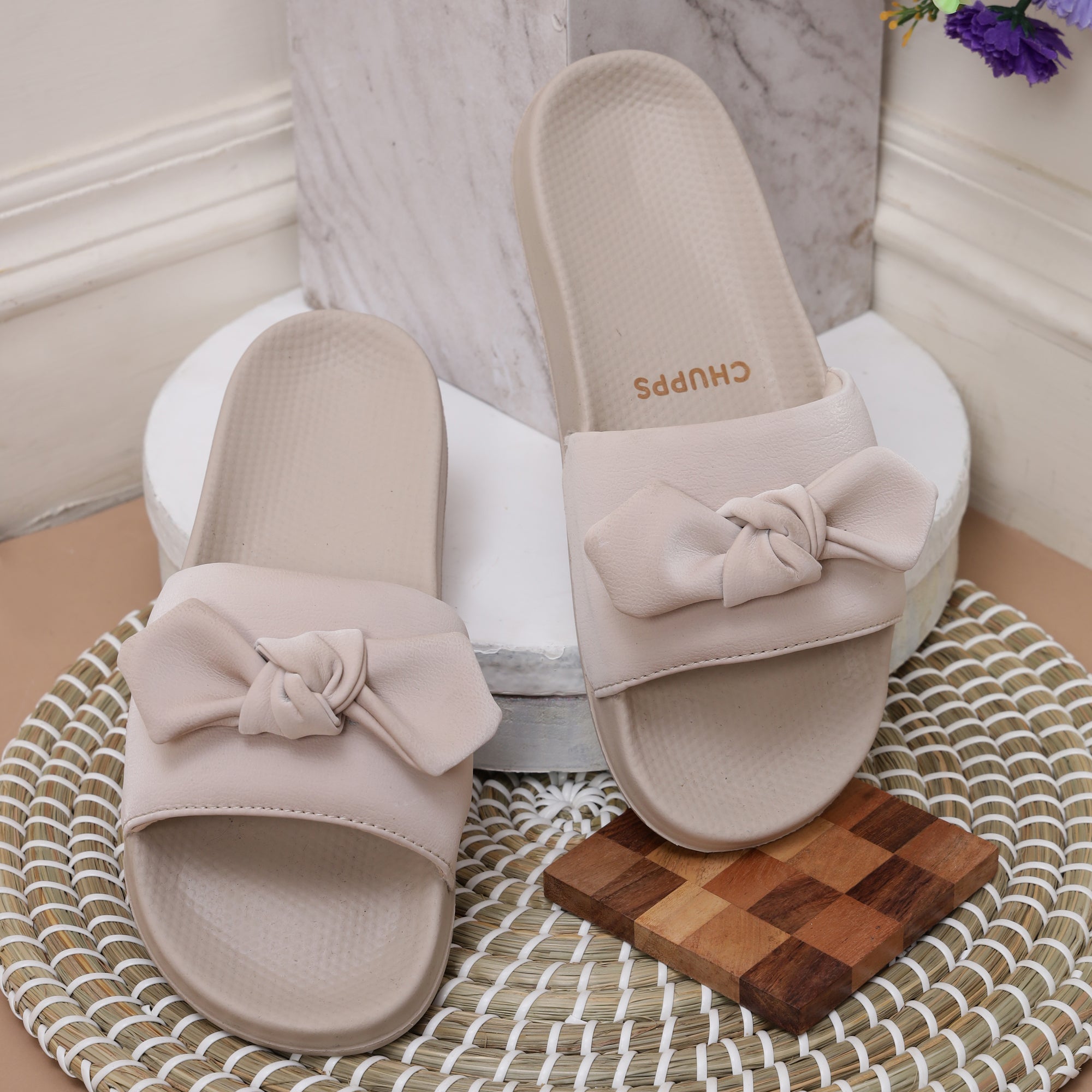 Loop Beige Casual Sliders with soft footbed and slip-on design