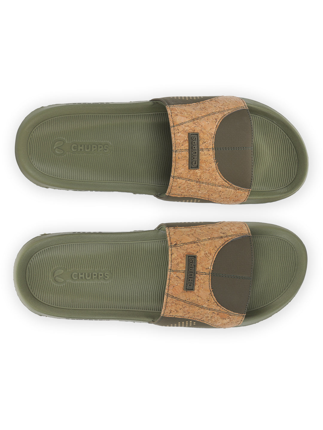 Chupps Arc Olive Beige Sliders with PowerGrip sole from above