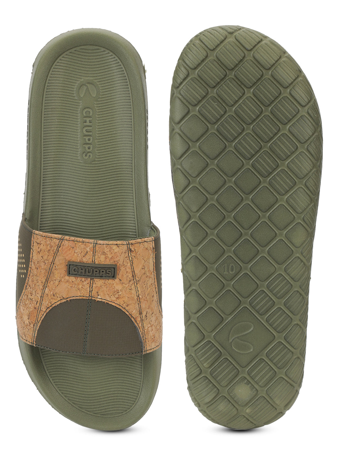 Chupps Arc Olive Beige Sliders with PowerGrip sole from above