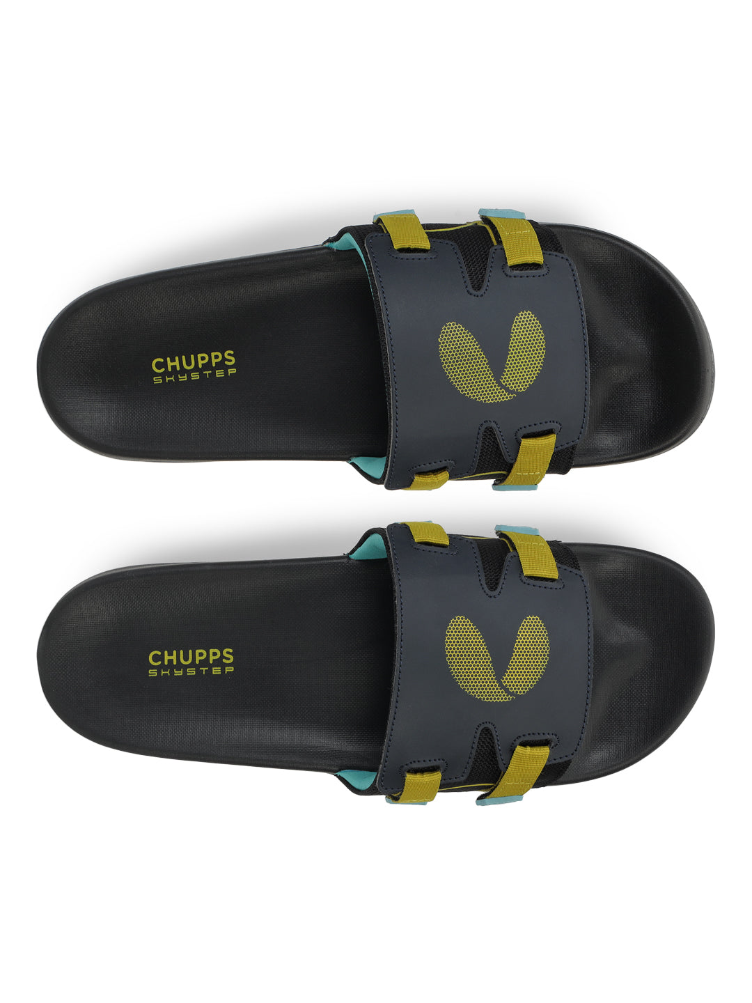 Black Blue Sliders top view showing color contrast