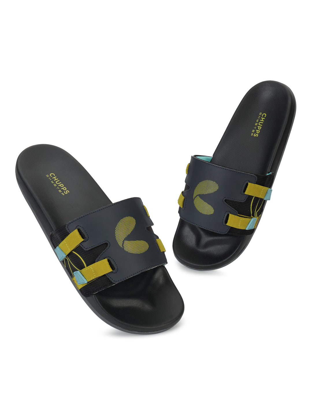 Black Blue Sliders top view showing color contrast