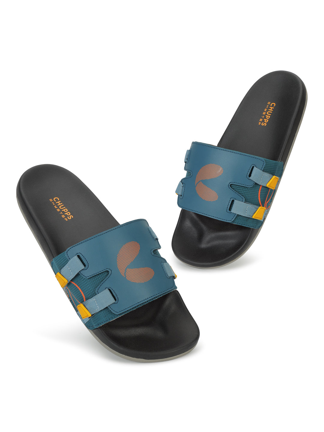 Chupps Teal Orange Sliders with vibrant contrast top view
