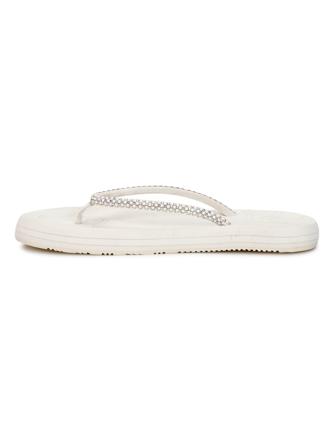 White flip-flop flat with a strap on a white background