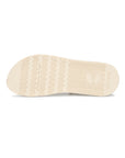 Close-up of a white solis sole with brand logo on a white background