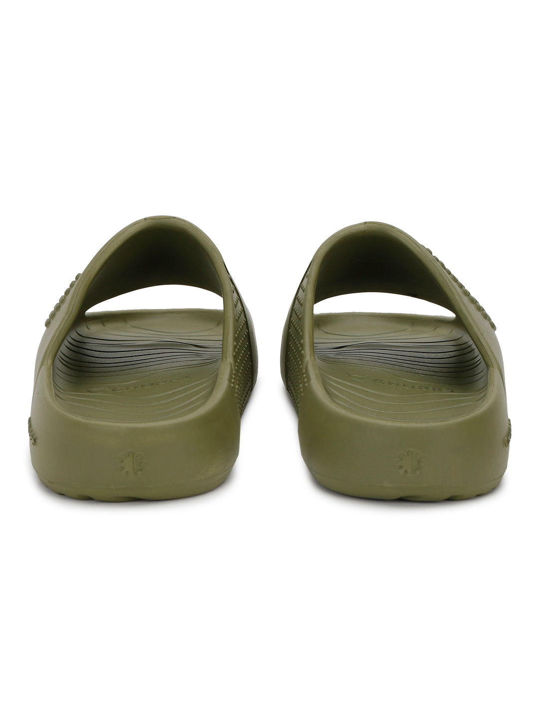 Pair of olive green Chupster foot pov on a white background