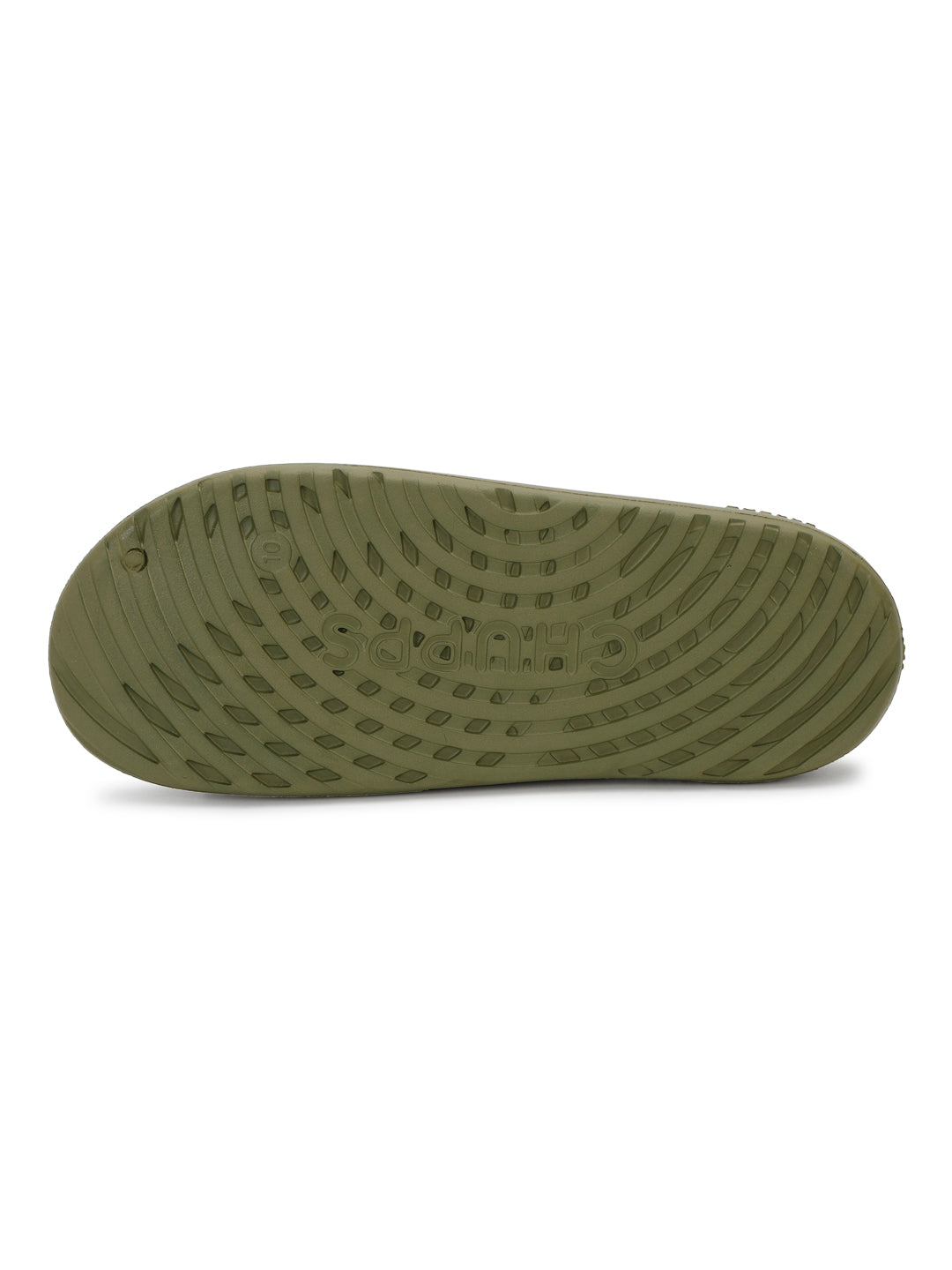 Olive green Chupster with rubberised sole on a white background