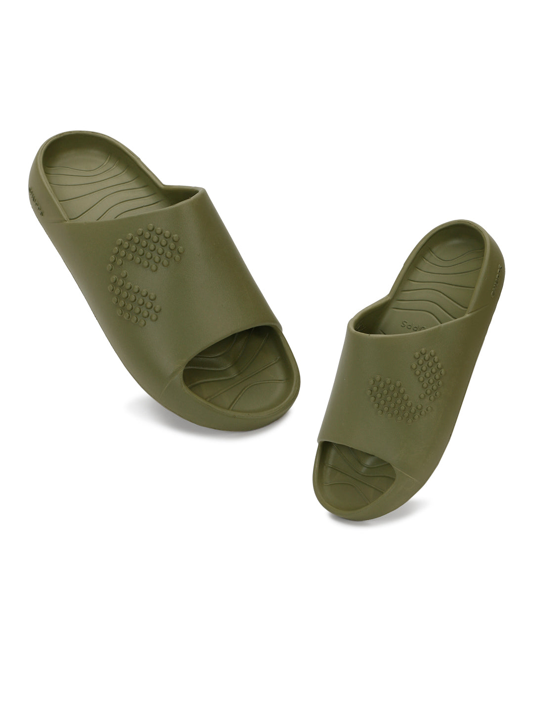 Pair of olive green open-toe Chupster on a white background