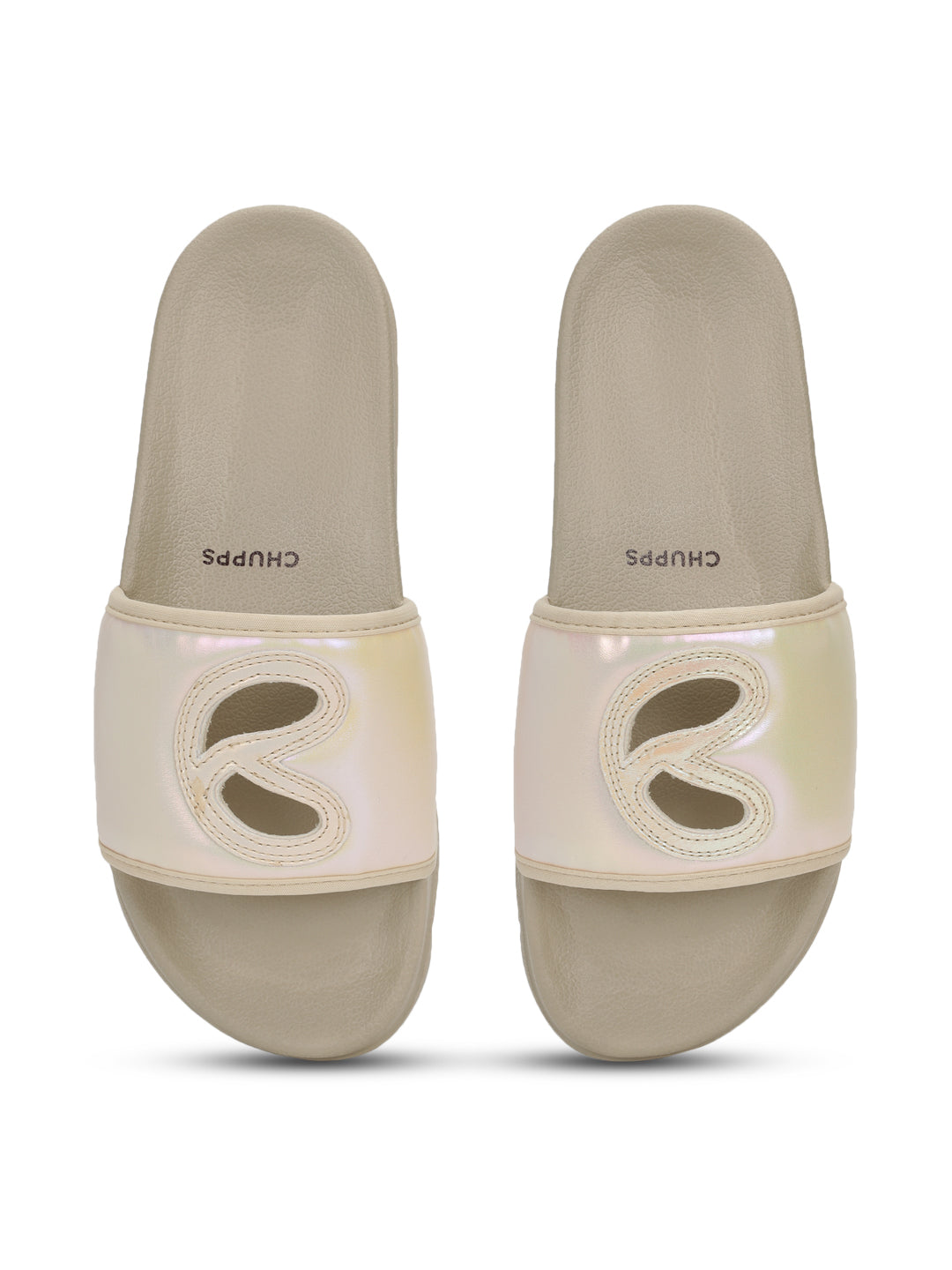 Casual glam beige sliders for women with slit design