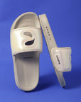 Alara women’s beige light festive sliders with glossy finish and Ergo X sole