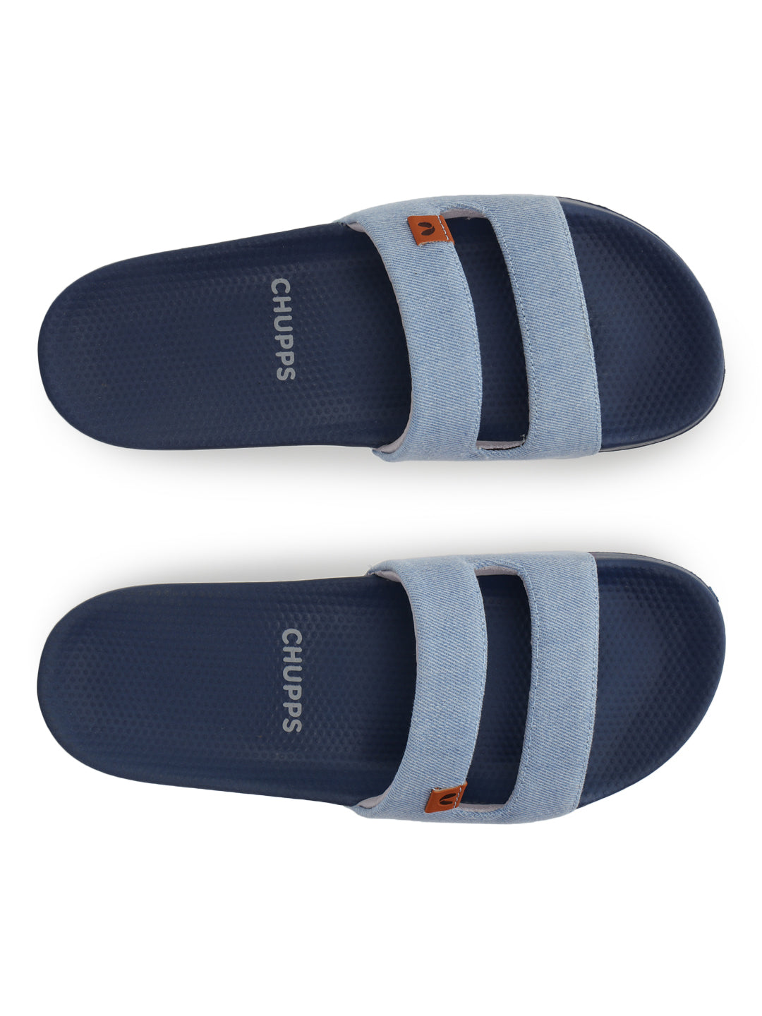 Top view of Chupps Zella Sky Blue Denim Sliders