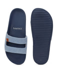 Close-up of central ventilation cut on the sky blue denim strap and the Ergo X sole grip