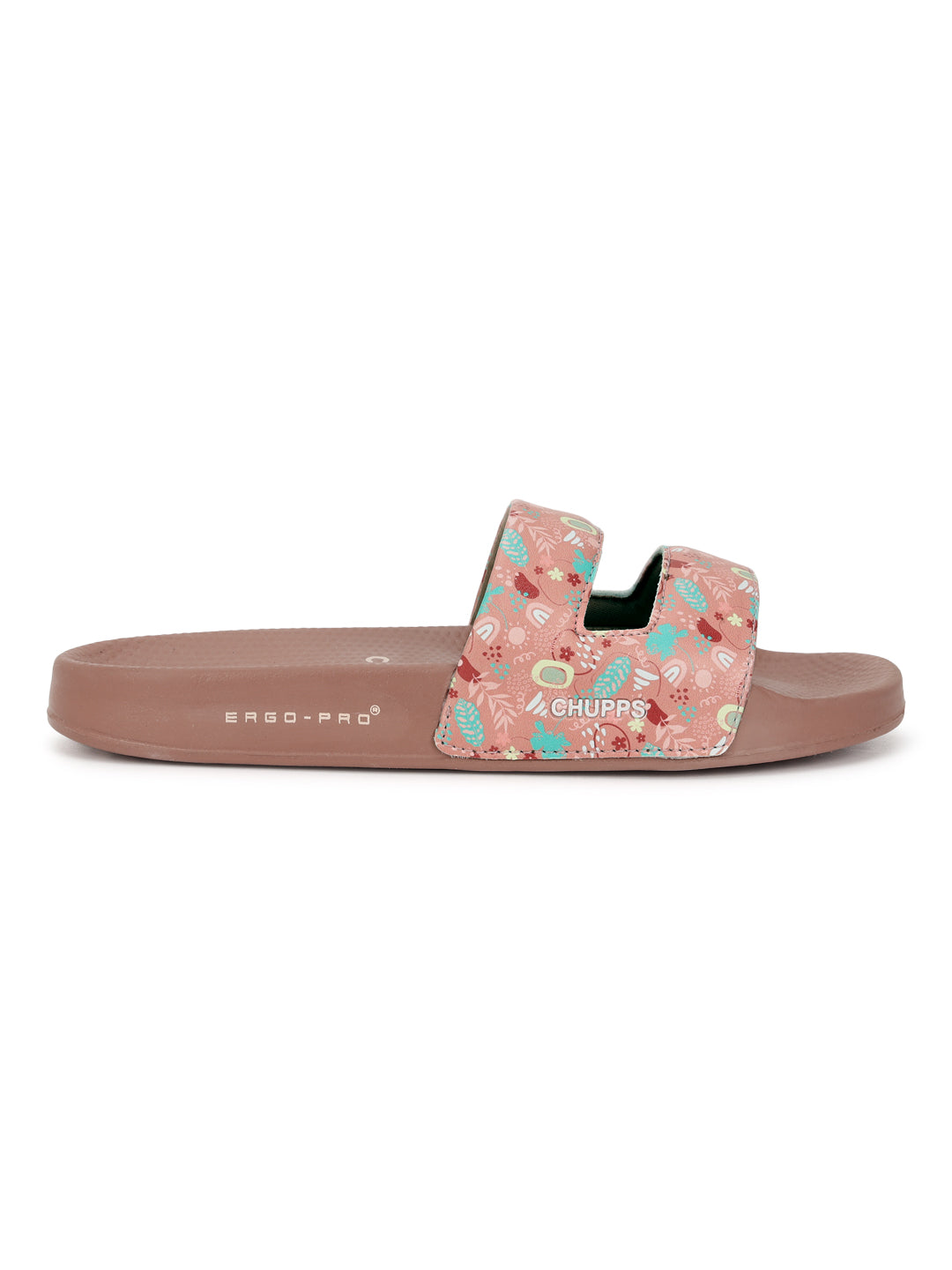 Chupps Mimo peach floral slider, halo-shaped upper to side slit.