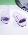Chupps Ruffel lavender slider showing gathered ruffle strap and soft pastel color