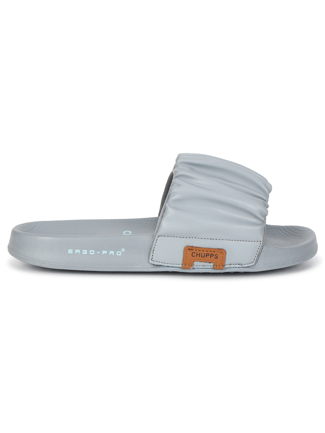 Side view of Ruffel grey slider with ERGO Pro cushioned sole.