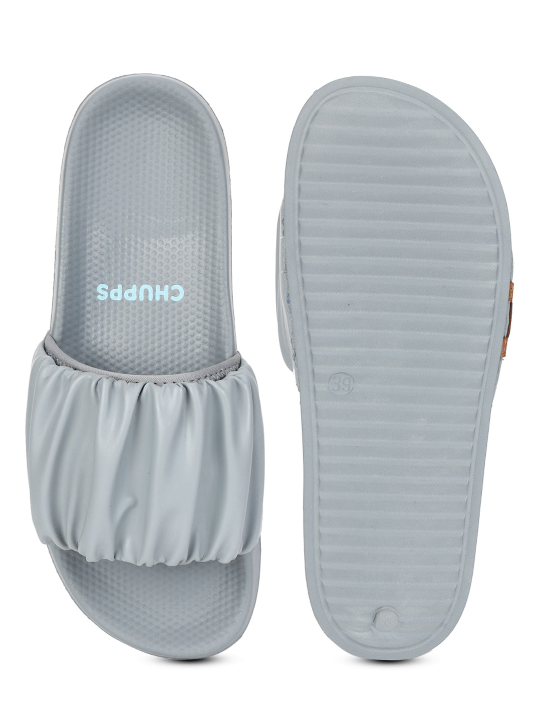 Stop and sole being seen for Ruffel grey slider with ERGO Pro cushioned sole.