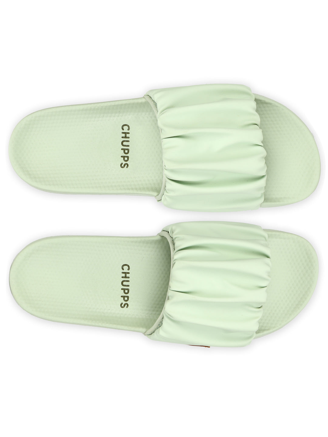 Top-down shot of Ruffel light green slider showing silhouette and material texture.