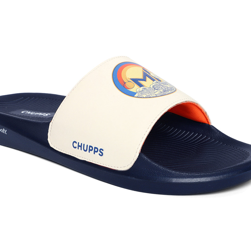 Chupps X Mi Surge White &amp; Navy Sliders