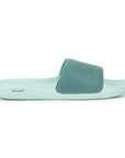 Lime green sliders for men with cushioned AirSoft Sole on a white background