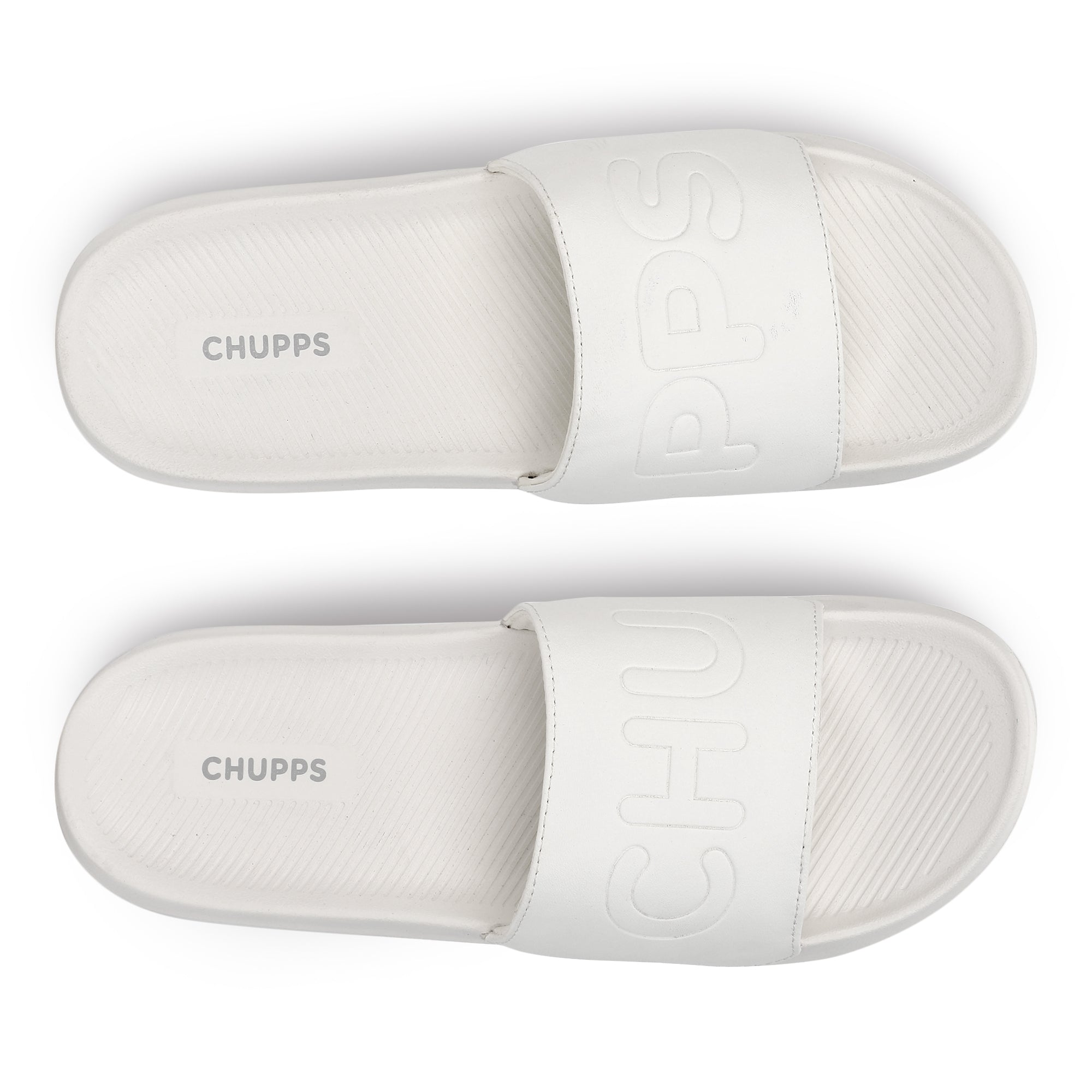 Chupps white sliders side view showcasing upper strap