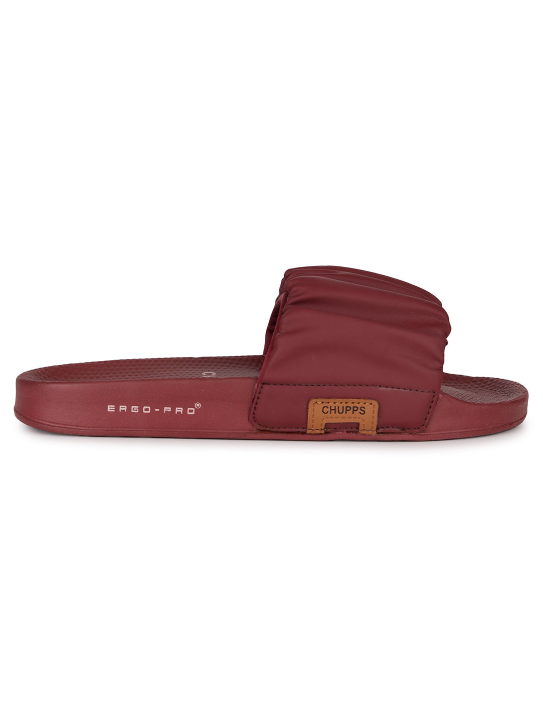 Ruffel Maroon slide with subtle brand logo on side on a white background