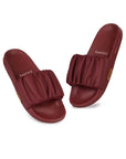 Chupps Ruffel maroon ruffle slider showing gathered upper and maroon tone.